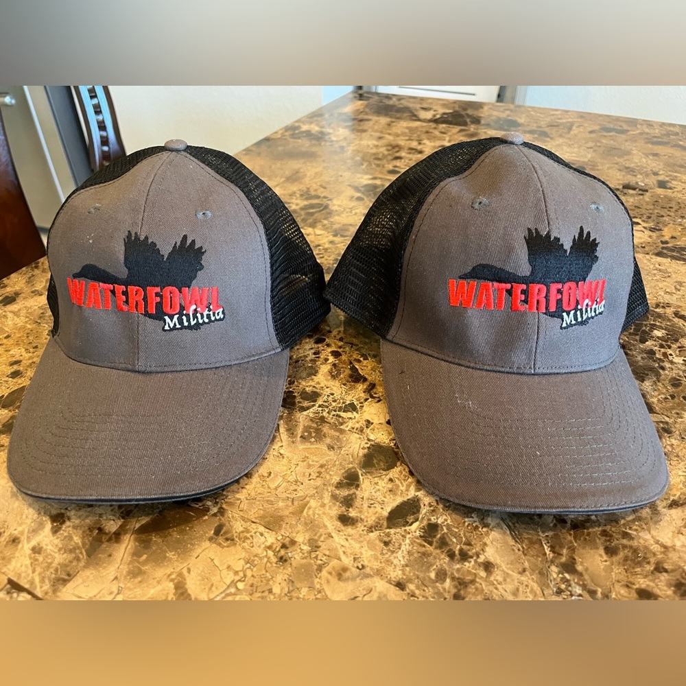 Waterfowl Militia Hunting or Fishing Gray and Black Cap 🎣 🦆